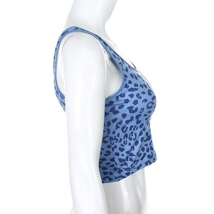 Cute Leopard Print 90s Goth Tank Crop Top Camisole Shirt Tee T-shirt E-Girl Kawaii Korean Japanese Harajuku Chinese Retro Streetwear Aesthetic