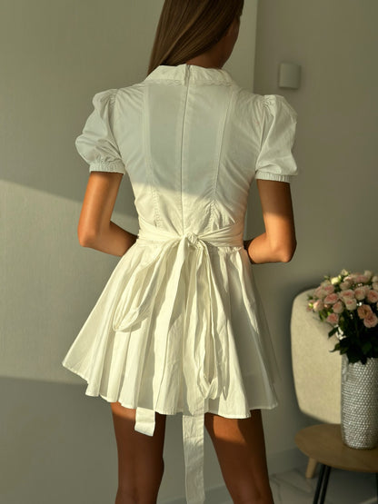 White Puff Sleeve Mini Dress