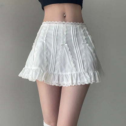 White Fairy Bow Ruffle A-Line Skirt