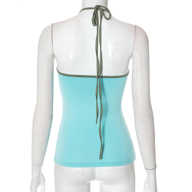 Blue Patchwork Halter Top