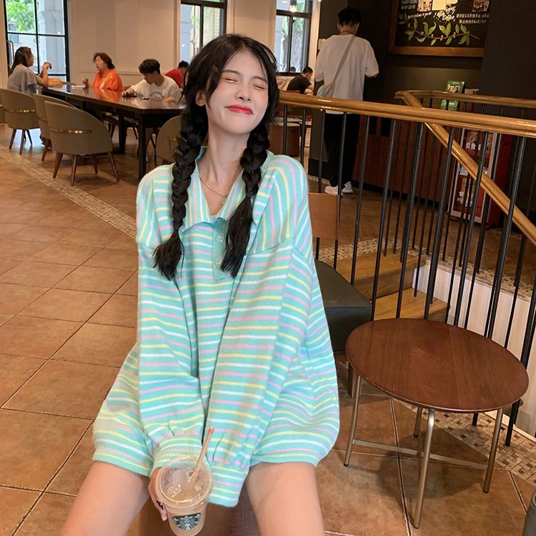 Rainbow Striped Knit Sweater