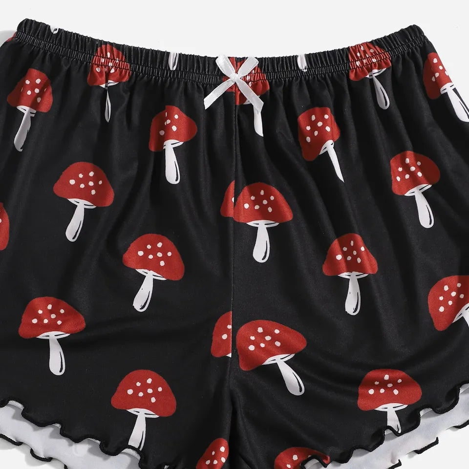 2PCS Mushroom Camisole + Shorts Pajama Set