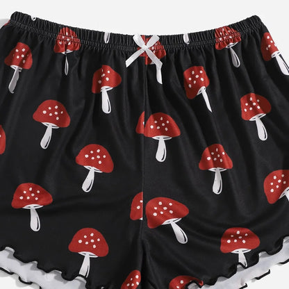 2PCS Mushroom Camisole + Shorts Pajama Set