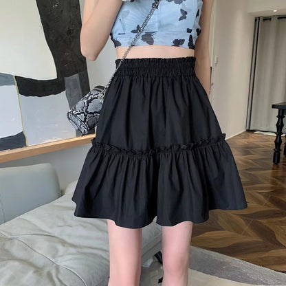 Cute White Ruffles Patchwork High Waist Mini Skirt Fairycore Pleated Preppy Aesthetic Casual Summer E-Girl Kawaii Korean Japanese Harajuku
