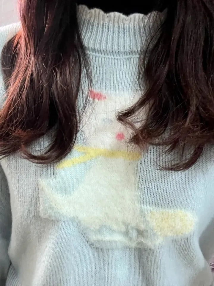 Kitten Print Cropped Sweater