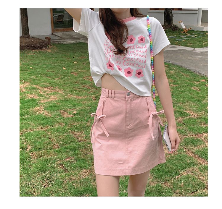 Pink Bow Denim Mini Skirt