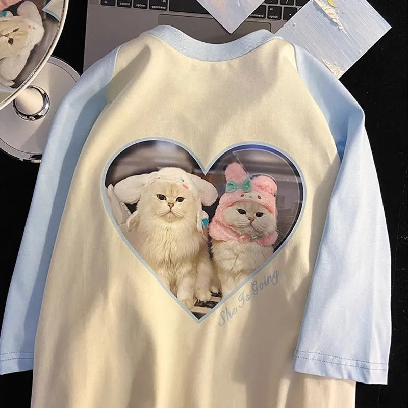 Cat Patchwork Print Short Sleeve T-shirt