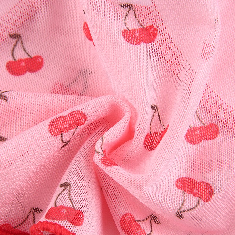 Cute Sweet 90S Pink Cherry Print V Neck Crop Top Sleeveless Shirt Camisole Party Club Summer Casual E-Girl Kawaii Korean Japanese Harajuku Streetwear