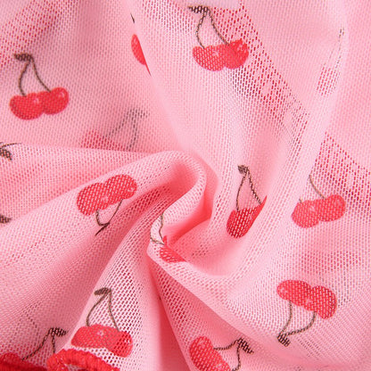 Cute Sweet 90S Pink Cherry Print V Neck Crop Top Sleeveless Shirt Camisole Party Club Summer Casual E-Girl Kawaii Korean Japanese Harajuku Streetwear