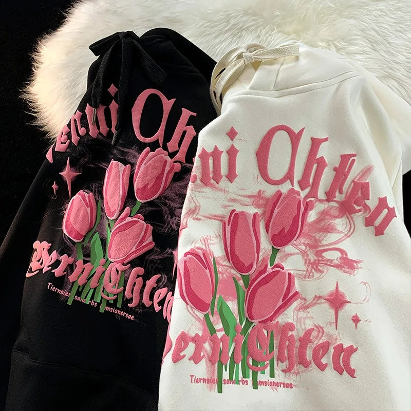 Tulip Flower Graphic Print Hoodie