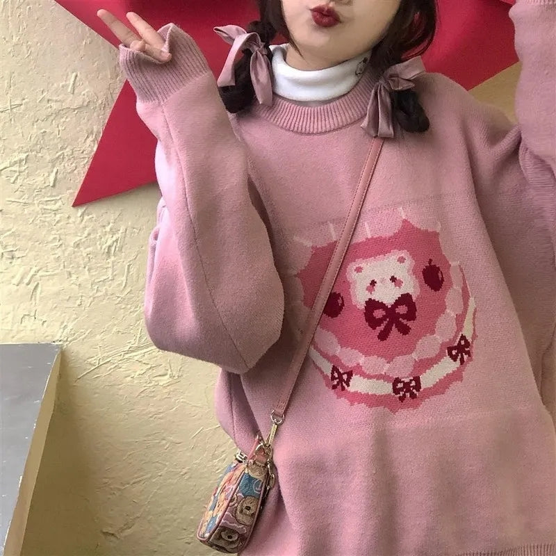 Sweet Bear Cake Print Sweater