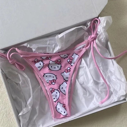 3D Pink Japanese Anime Cat Bikini Set