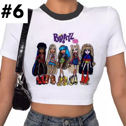 Doll Cartoon Graphic Print White Short Sleeve T-shirt