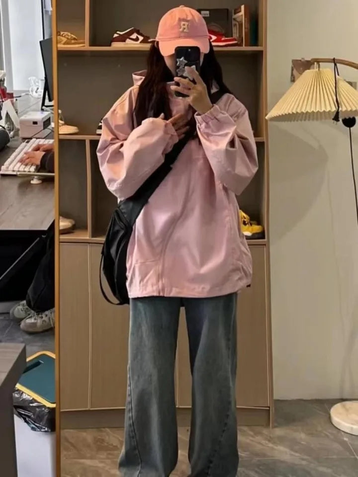 Pink Oversized Windbreaker