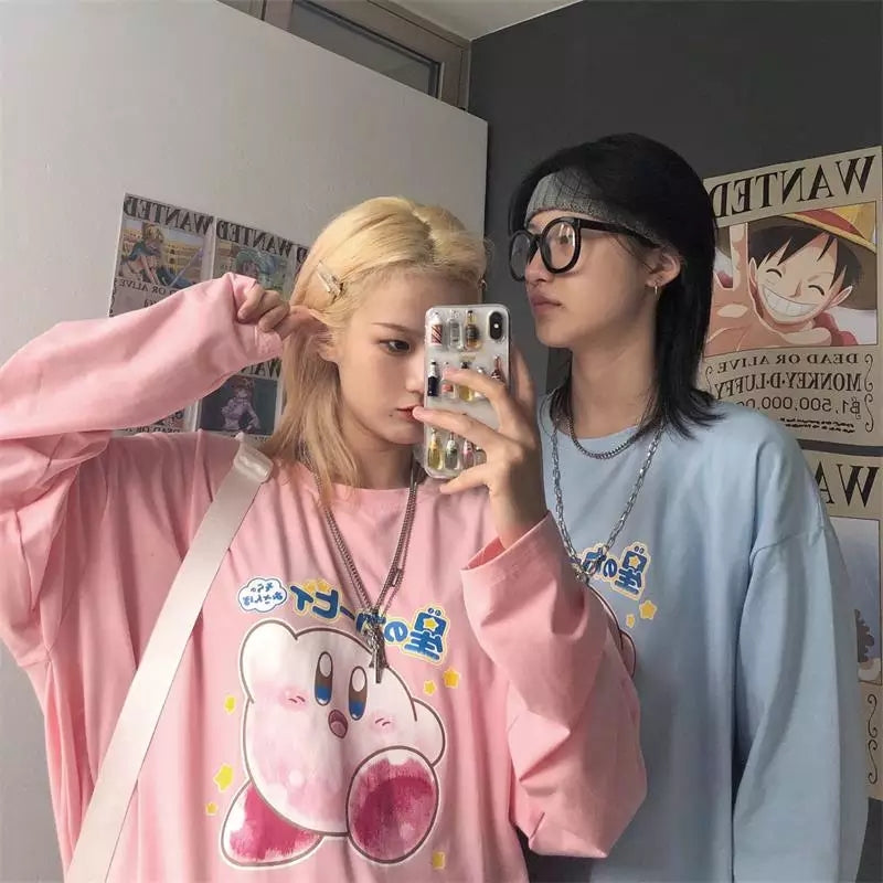 Japanese Anime Cartoon Print Oversize Long Sleeve Shirt