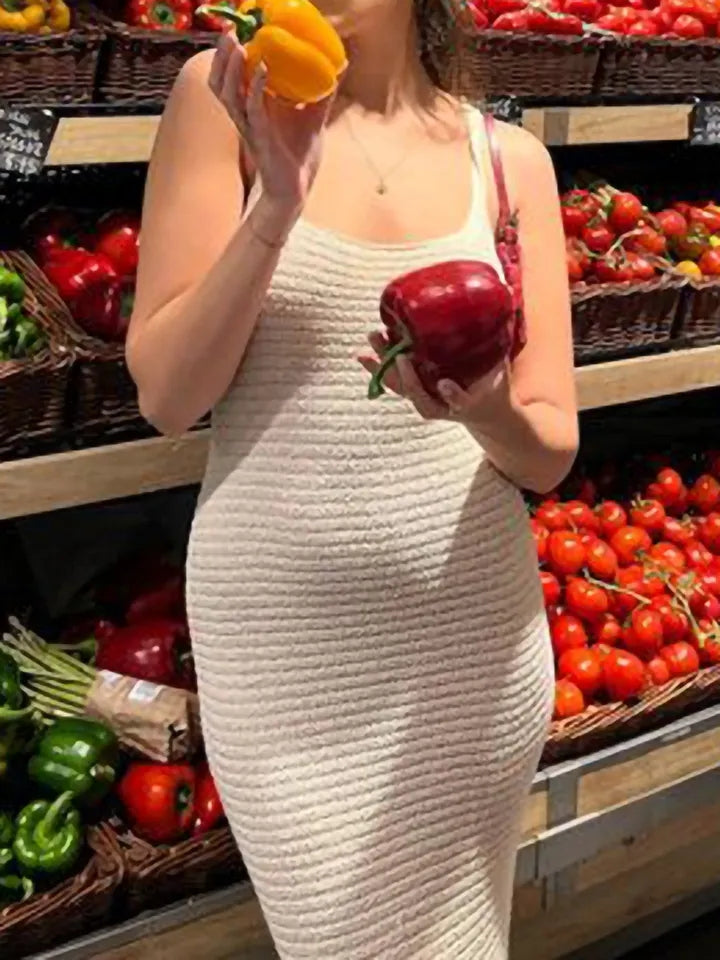 White Knit Spaghetti Strap Bodycon Mini Dress