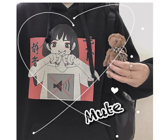 Anime Girl Cartoon Print Graphic White long Sleeve Hoodie Sweater Sweatshirt Pullover Top E-Girl Kawaii Korean Japanese Harajuku Streetwear