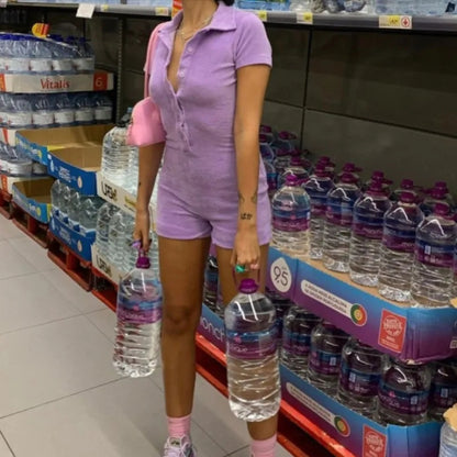 Purple Button Up Romper