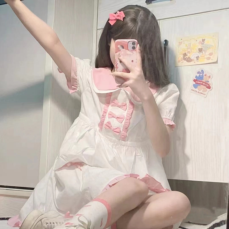 Sweet Pink Bow Short Sleeve Dress