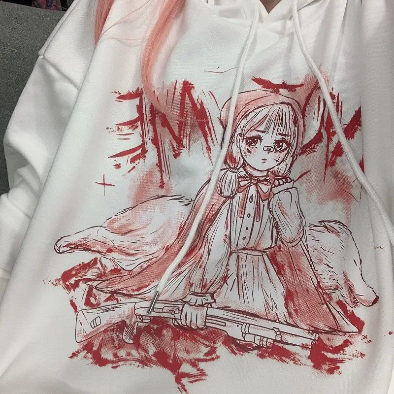 Pastel Pink Anime Girl Cartoon Loose Casual Hoodie Sweatshirt Sweater Long Sleeve Pullover Jumper E-Girl Kawaii Korean Japanese Harajuku Streetwear
