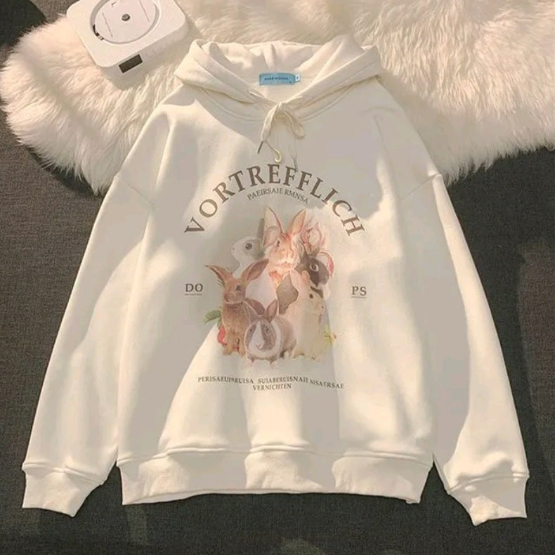 Rabbit Print Oversized Hoodie
