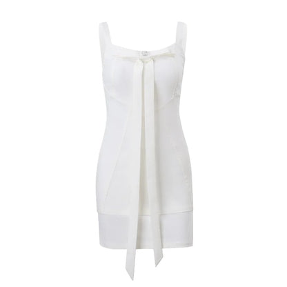 White French Elegant Bow Mini Dress