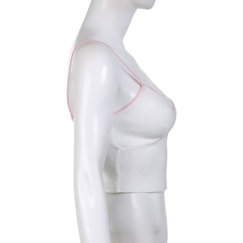 White Lace Pink Trim Flower Corset