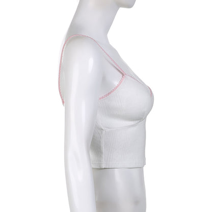 White Lace Pink Trim Flower Corset