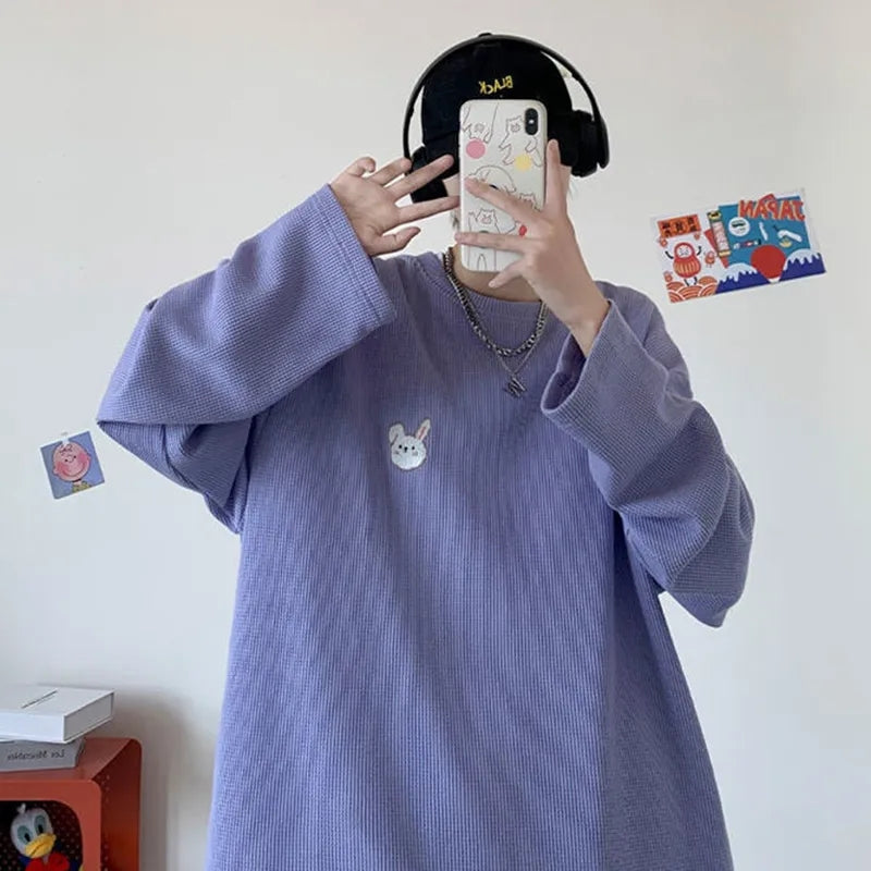 Girl Embroidery Waffle Sweater