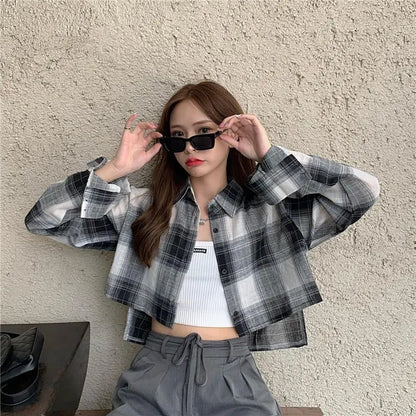 Plaid Long Sleeve Crop Top