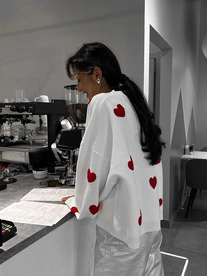 Heart Embroidery Long Sleeve Pullover