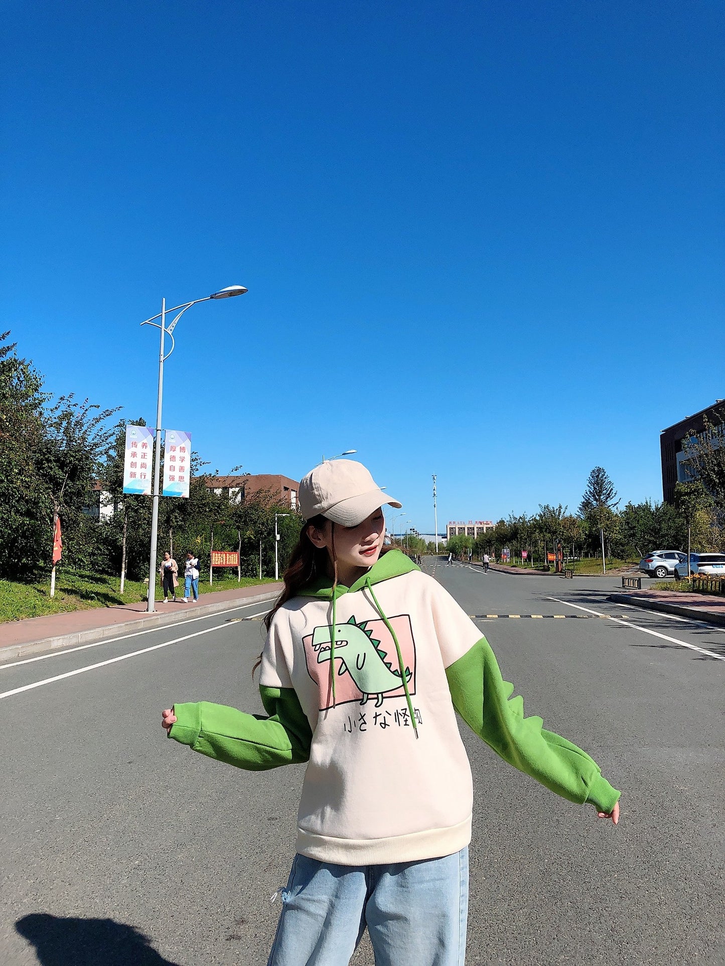 Cute 3D Funny Dinosaur Cartoon Hoodie With Horns Sweatshirt Sweater Long Sleeve Pullover Cosplay E-Girl Kawaii Korean Japanese Harajuku Streetwear
