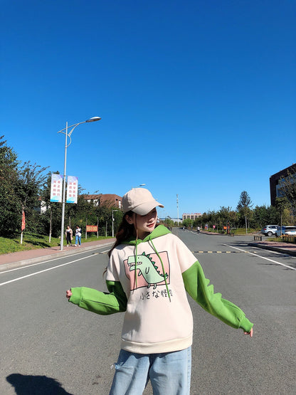 Cute 3D Funny Dinosaur Cartoon Hoodie With Horns Sweatshirt Sweater Long Sleeve Pullover Cosplay E-Girl Kawaii Korean Japanese Harajuku Streetwear