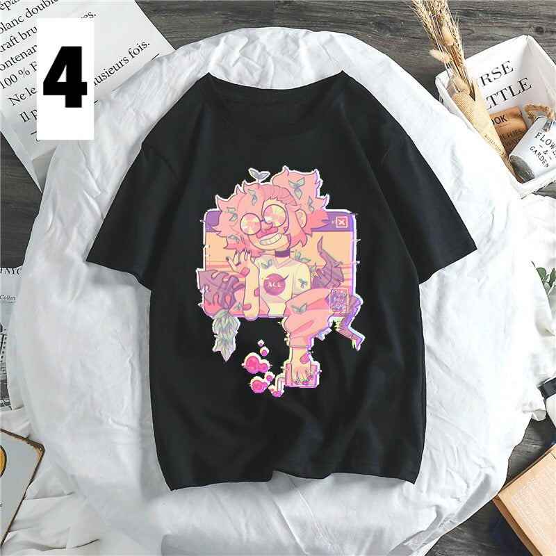 Anime Girl Cartoon Print Aesthetic Loose Short Sleeve Shirt T-shirt Top Punk Goth Summer Casual E-Girl Kawaii Korean Japanese Harajuku Streetwear