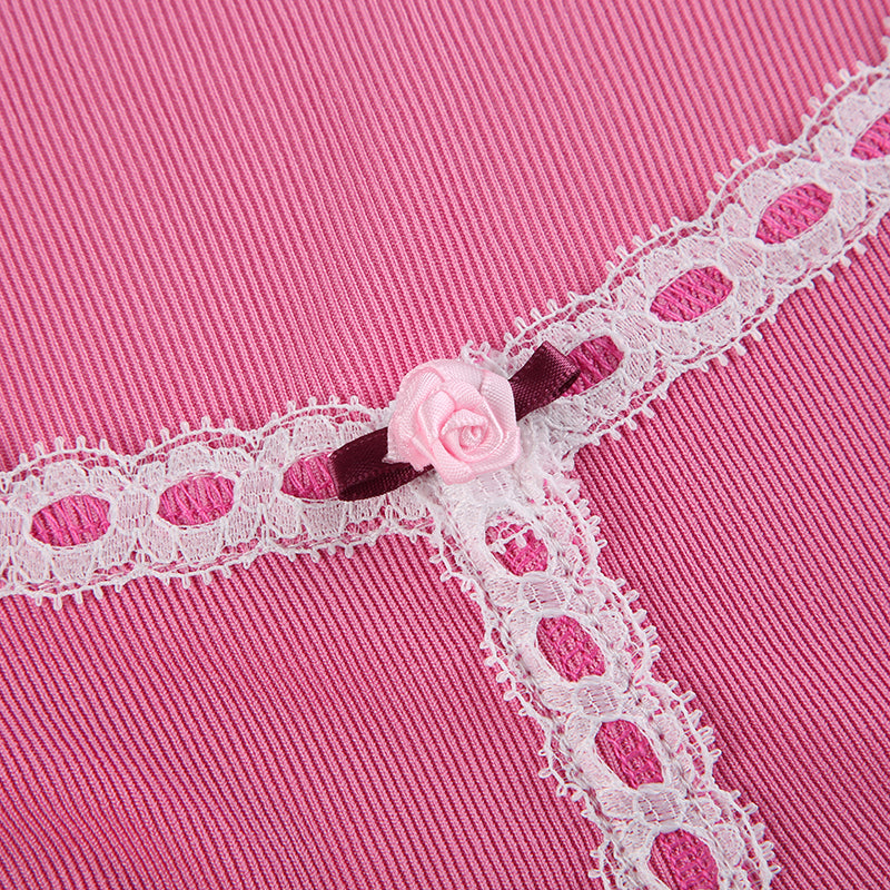 Pink Frill Lace Long Sleeve Crop Top