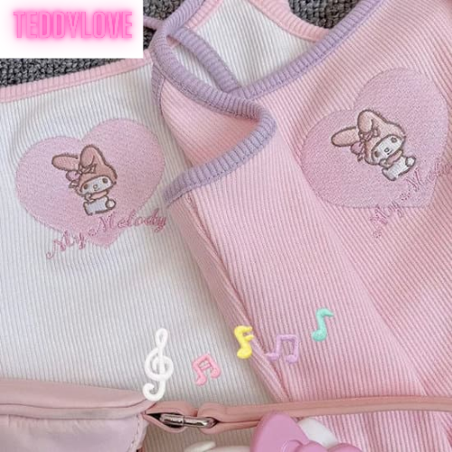 Cute Japanese Anime Love Heart Embroidery Cartoon Tank Top