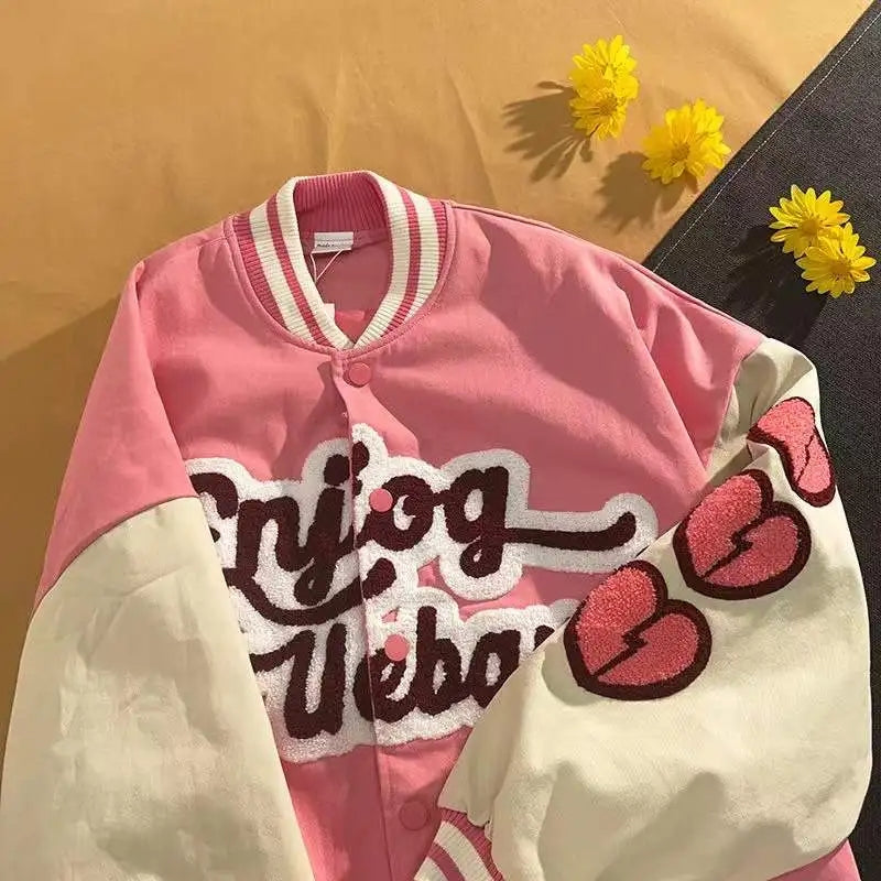 Heart Letter Embroidery Varsity Jacket