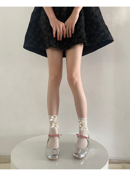 Hollow Out Lace Ruffle Bow Knit Socks