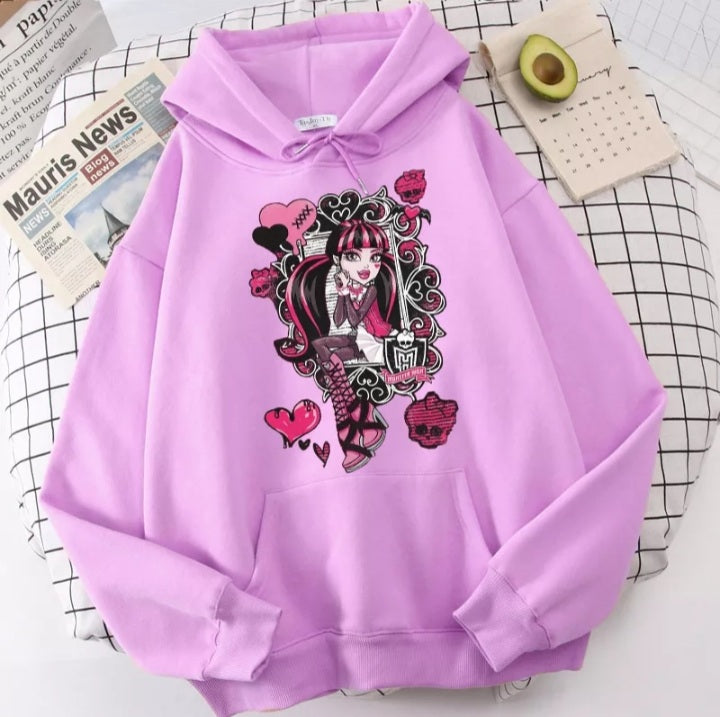 Cute Girl Monster Cartoon Print Long Sleeve Hoodie Sweater Sweatshirt Pullover Aesthetic Casual Summer E-Girl Kawaii Korean Japanese Harajuku