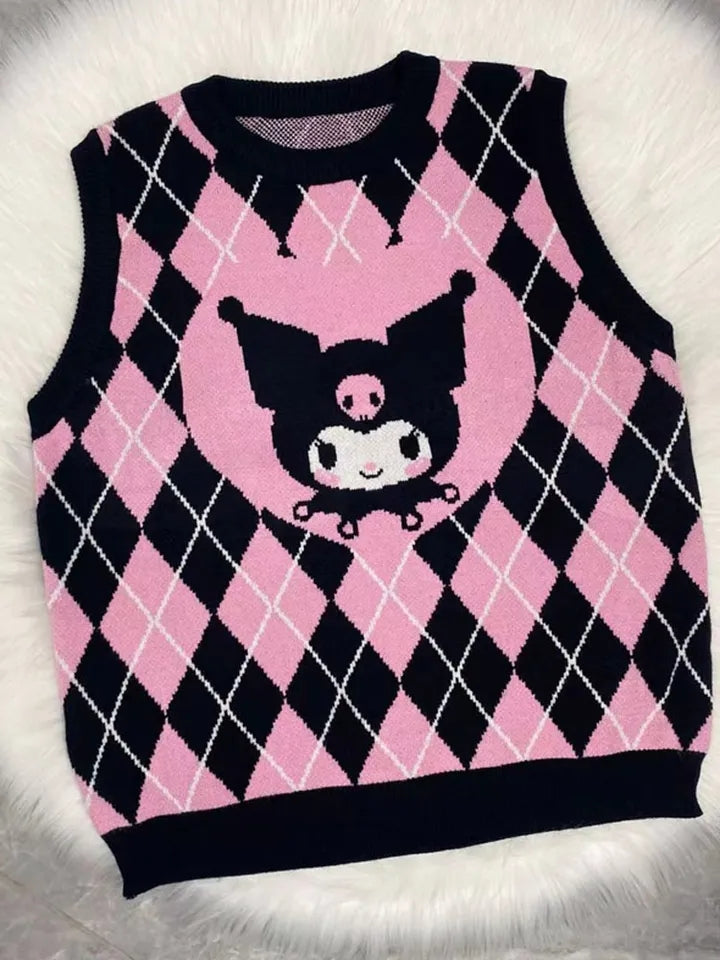 Anime Argyle Print Sweater Vest