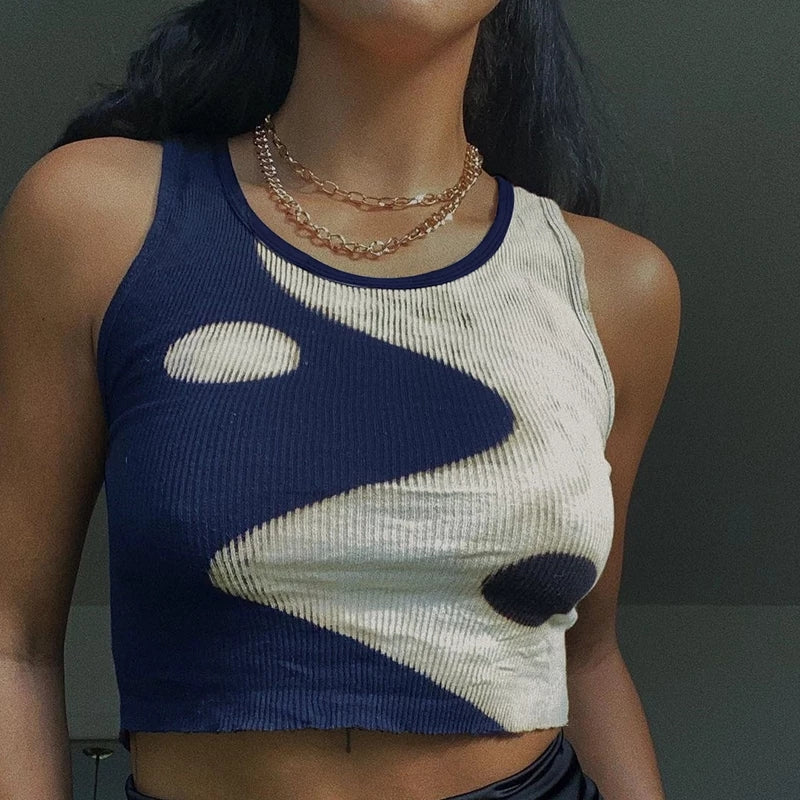 Cute Pink Ying Yang Crop Top Sleeveless Shirt Ribbed Vest Tank Aesthetic Casual Summer E-Girl Kawaii Korean Japanese Haraju