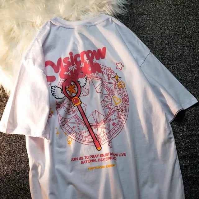 Cute Sakura Card Captor Anime Short Sleeve Shirt Summer Aesthetic Casual E-Girl Kawaii Korean Japanese Harajuku