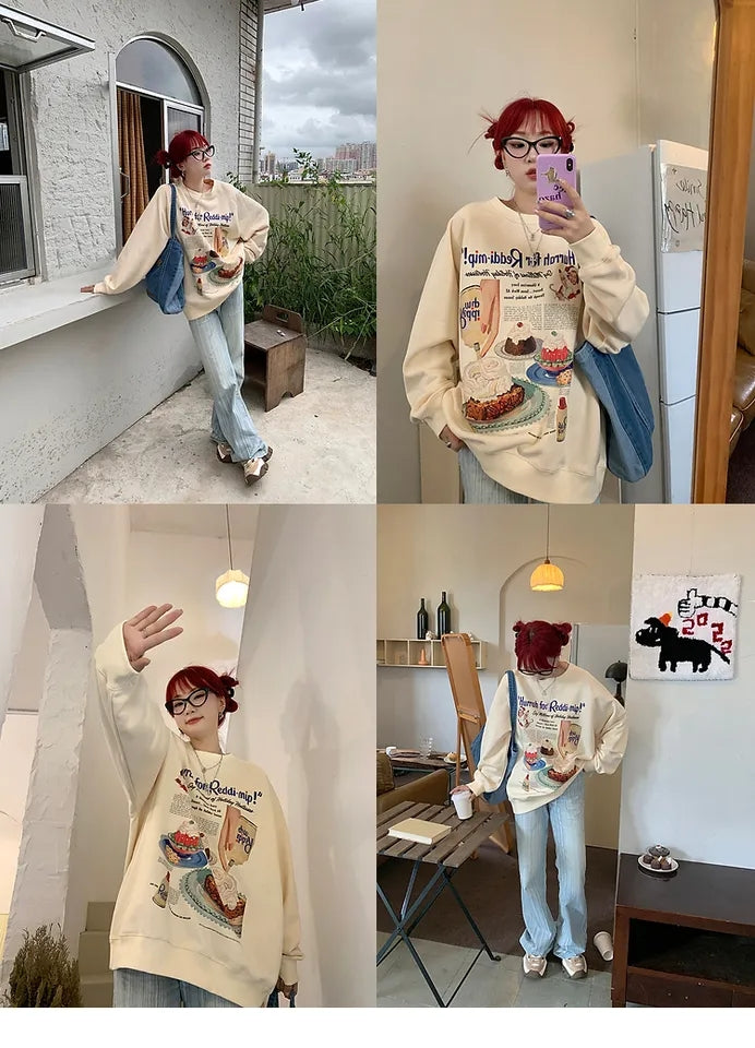 Vintage Dessert Print Sweatshirt