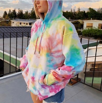 Cute Pastel Pink Tie Dye Rainbow Colorful Sweater Pullover Hoodie Sweatshirt E-Girl Kawaii Korean Japanese Harajuku Retro Streetwear Aesthetic