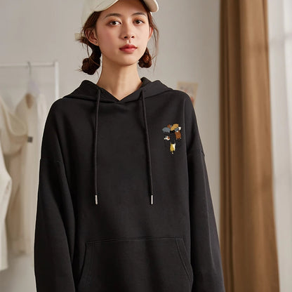 Cute Cat Cartoon Pocket Print Loose Fleece Hoodie Crewneck Pullover Sweatshirt Aesthetic Casual E-Girl Kawaii Korean Japanese Harajuku