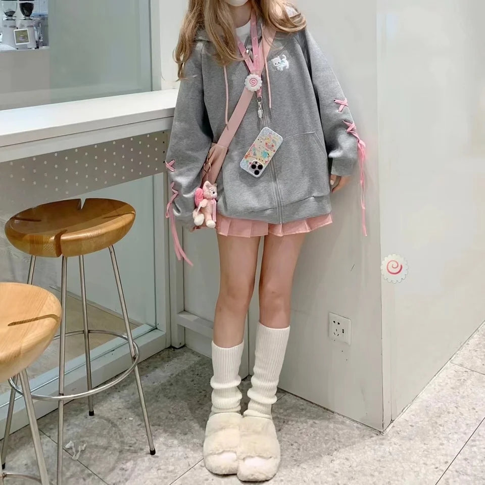 Grey Cat Cartoon Bow Tie Jacket