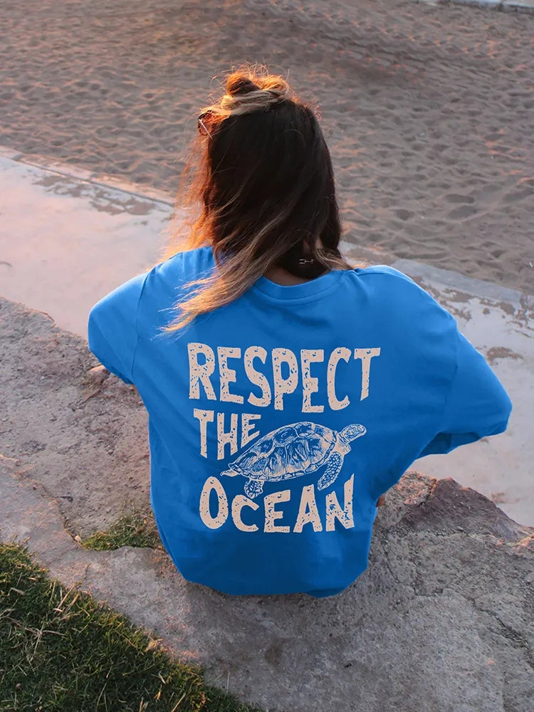 Respect Turtle Print Short Sleeve T-shirt