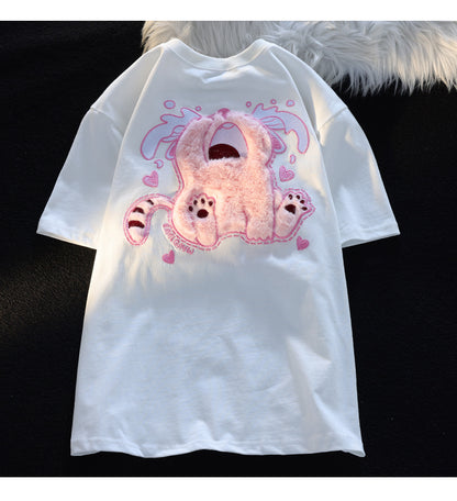Fluffy Crying Cat Short Sleeve T-shirt