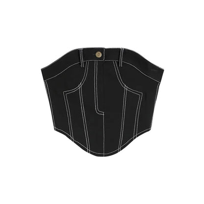 2PCS Black Denim Corset + Straight Flare Jeans