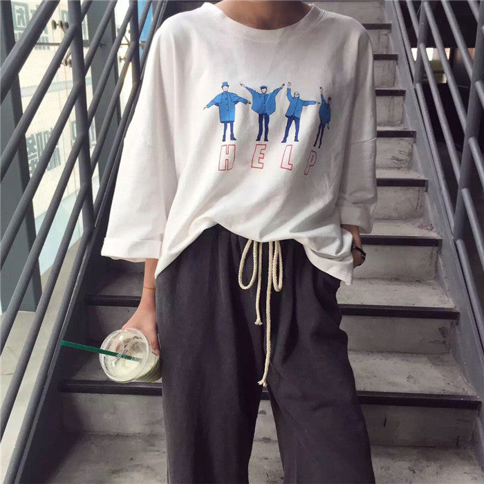 Cute People Kpop Letter Print Graphic Casual Oversized Short Sleeve Tee Shirt T-shirt Top E-Girl Kawaii Korean Japanese Harajuku Streetwear